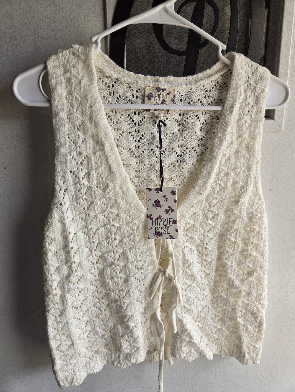 Hippie Rose Cream Crochet Tie-Front Tank Top NWT
